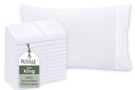 Royale Linens king pillowcase 20x40 inches, 12-pack, soft microfiber texture.