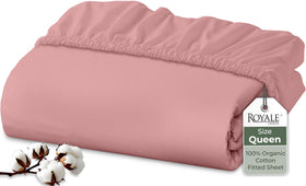 Royale Linens pink percale fitted sheet with deep pocket for secure 16-inch mattresses.
