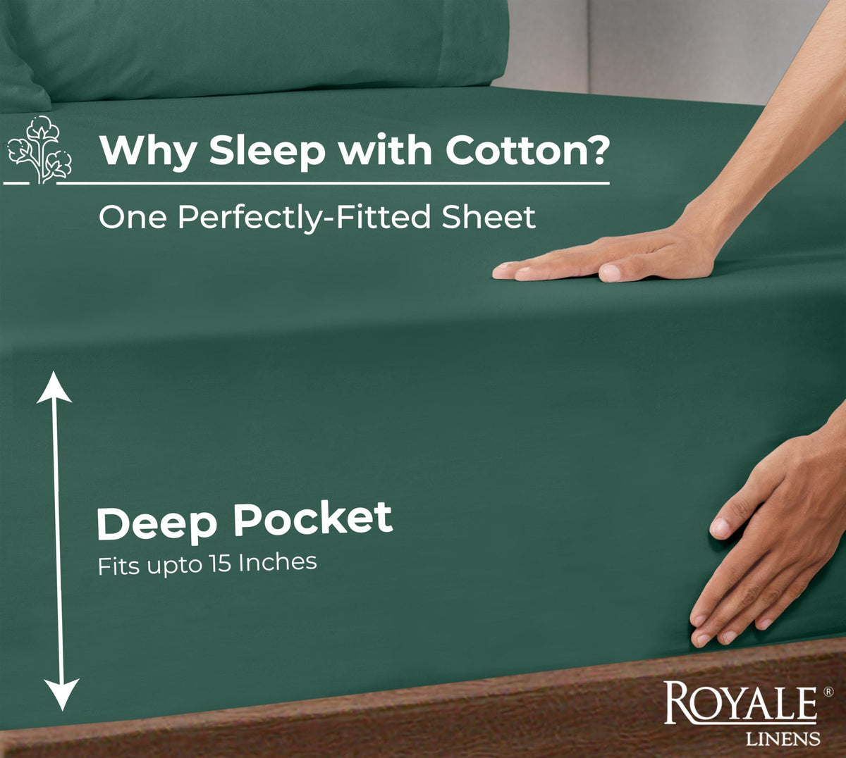 Royale Linens queen deep-pocket fitted sheet fits mattresses up to 16 inches securely.