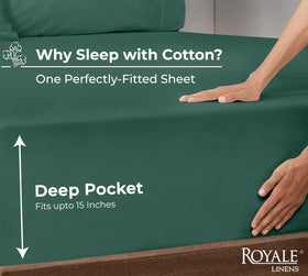 Royale Linens queen deep-pocket fitted sheet fits mattresses up to 16 inches securely.
