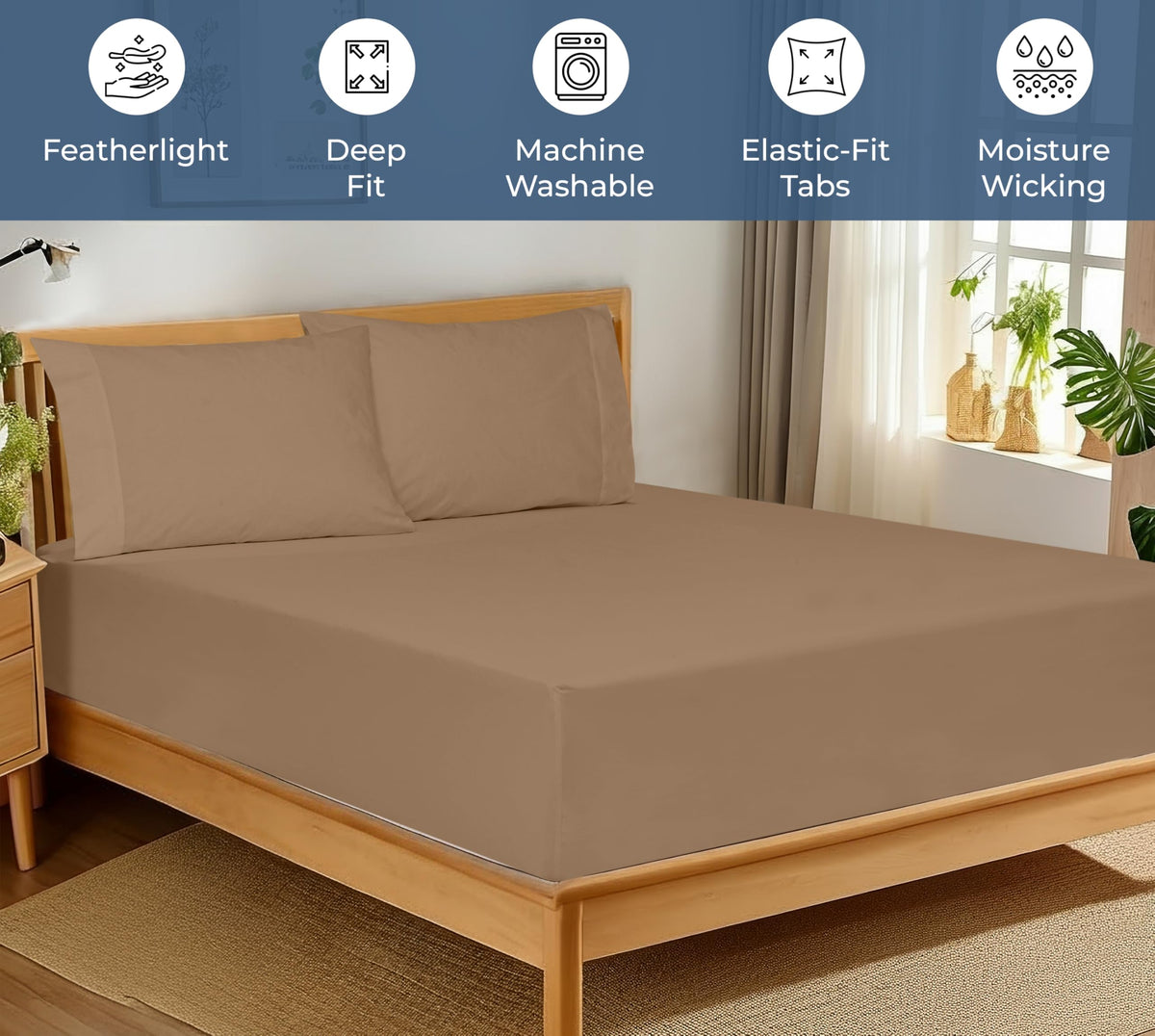 Royale Linens queen fitted sheet deep-pocket 60x80-15 demonstrates secure mattress fit.
