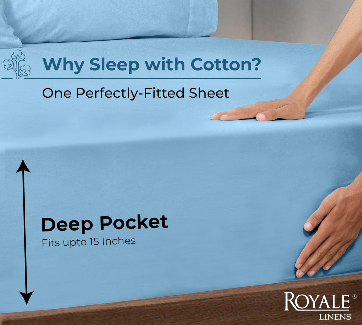 Royale Linens queen deep pocket fitted sheet fits mattresses up to 16 inches for a secure finish