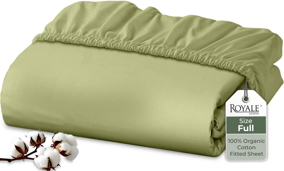 Royale Linens fitted sheet in sage green with deep pockets for secure mattress fit