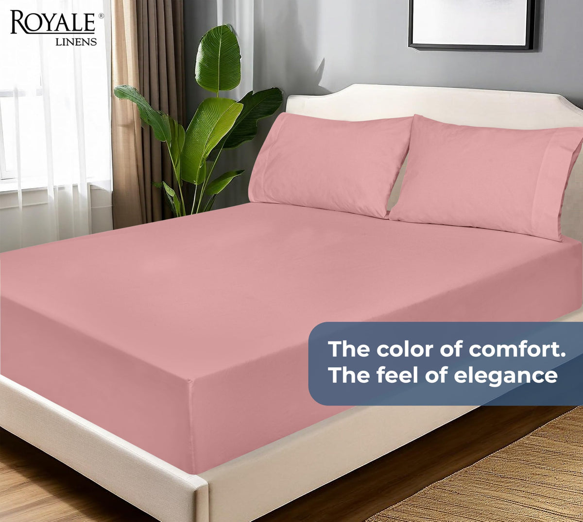 Royale Linens vibrant pink shade complements modern bedroom decor.