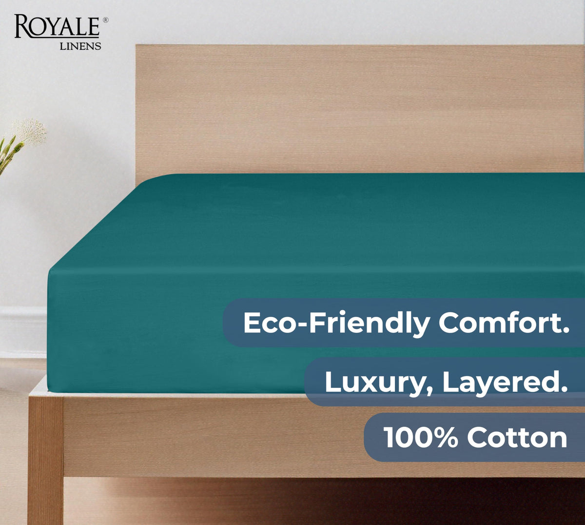 Royale Linens care instructions for cold wash and safe bleaching.
