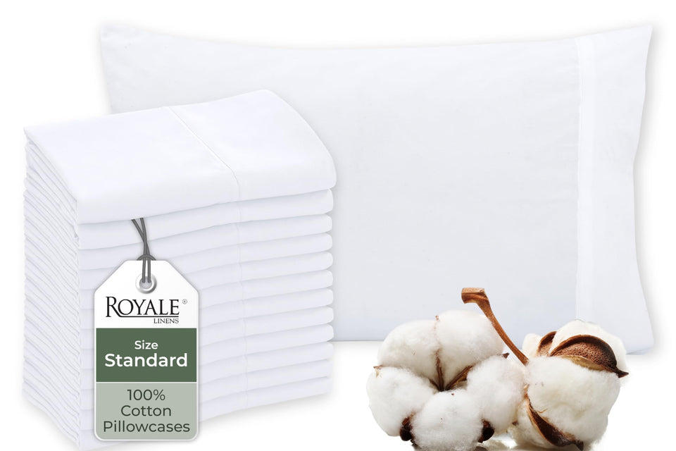 Royale Linens white cotton pillowcase 20x26 with a smooth, breathable finish.