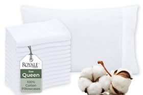 Royale Linens white cotton pillowcases on a bed show hotel-quality smoothness.