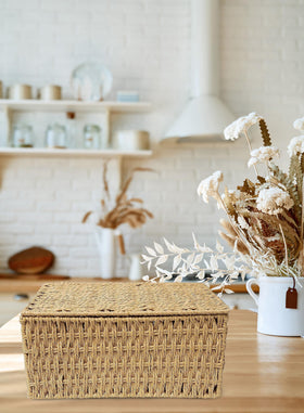 RoyalHouse baskets with lid on demonstrating secure storage for clutter-free spaces.