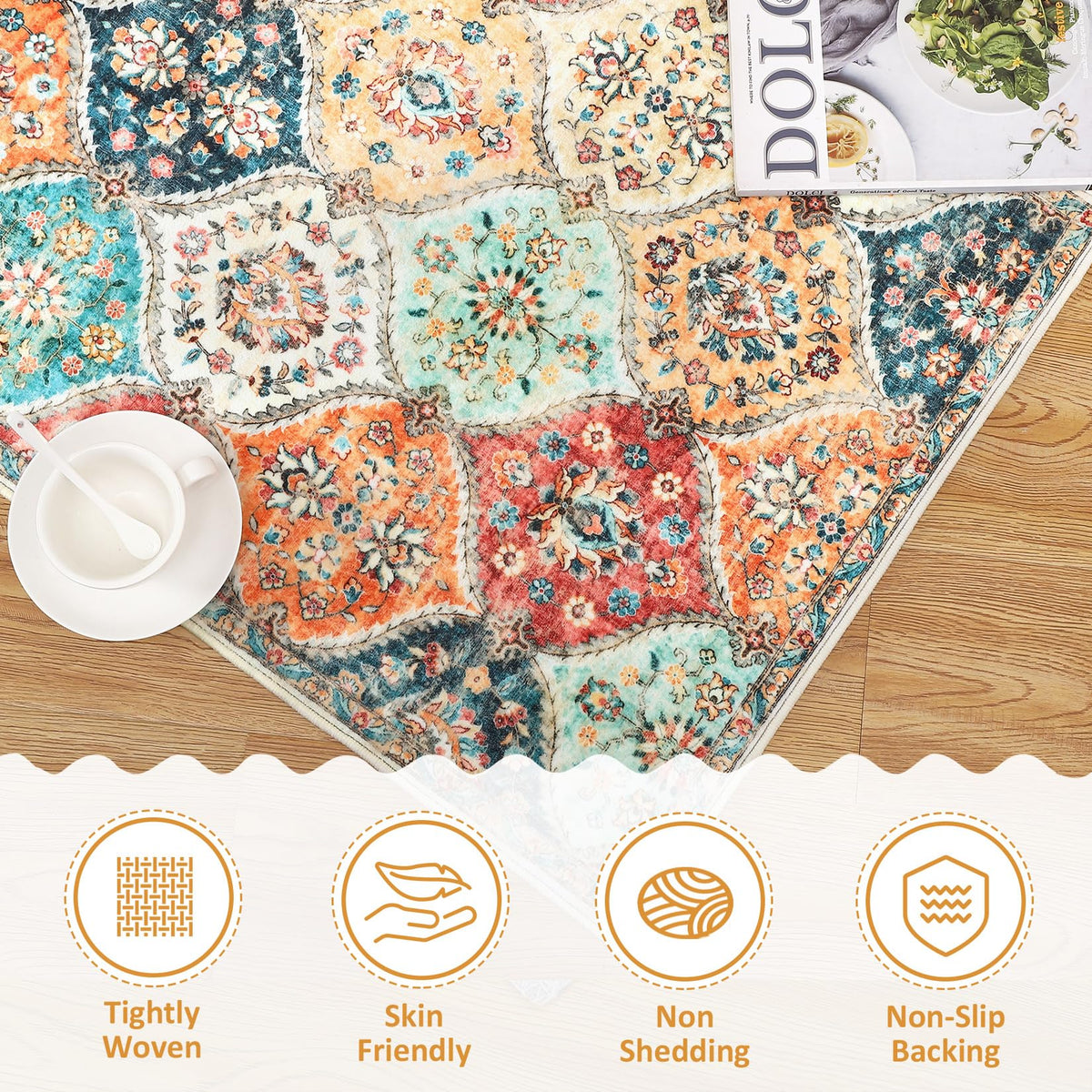ROYHOME machine washable rug cream color offers easy cleaning and quick upkeep