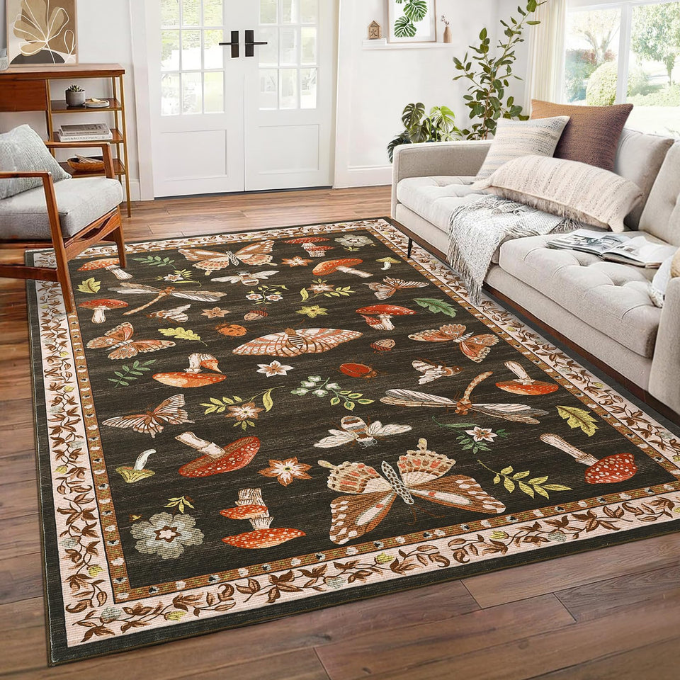 ROYHOME mushroom rug 5x7 showcases soft pile and easy care for high-traffic living spaces.