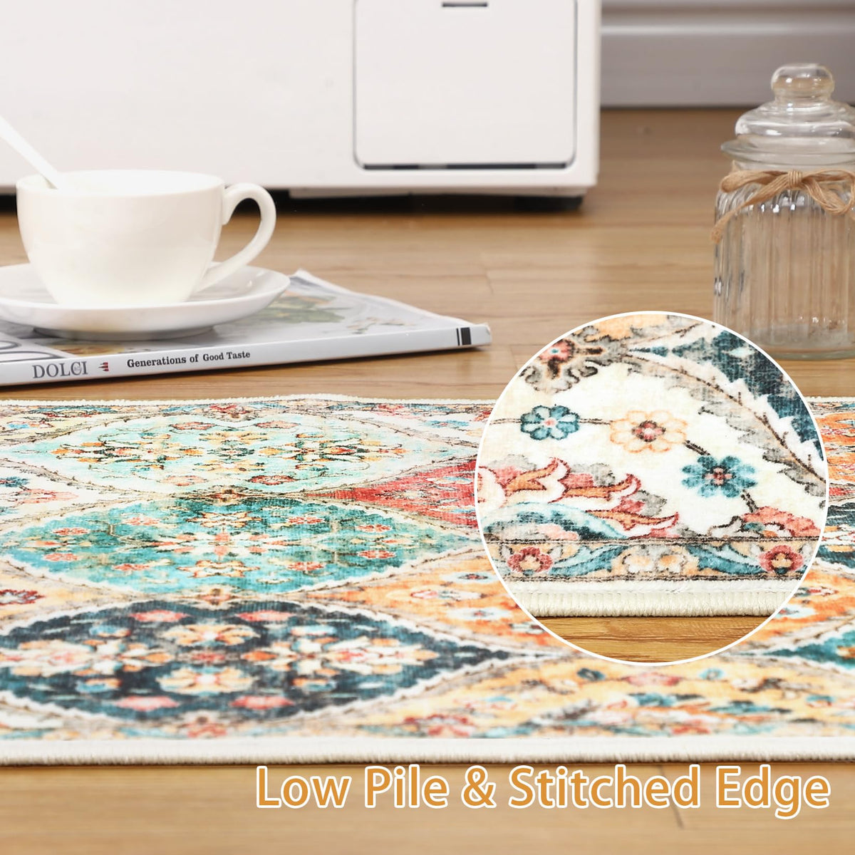 ROYHOME non slip backing keeps the rug in place on hard floors