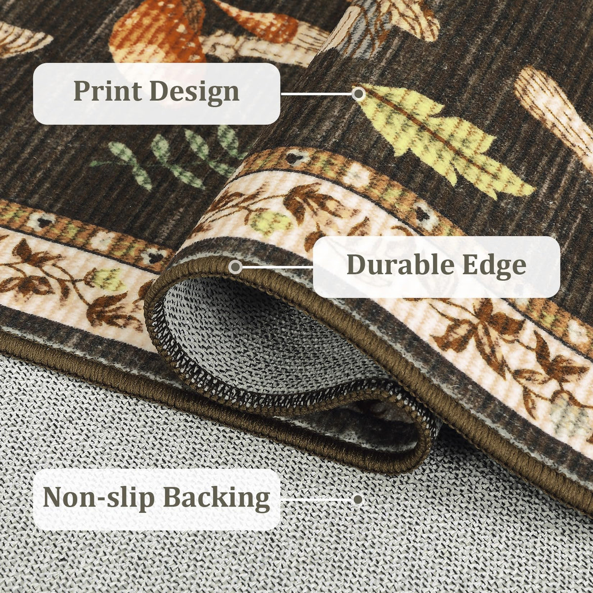 ROYHOME non-slip rubber backing keeps the rug securely in place on smooth floors.