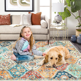 ROYHOME stain resistant low pile rug cleans quickly with vacuuming