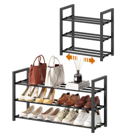 Roylvan 3-Tier Expandable Shoe Rack extended to 31 inches for versatile closet storage.