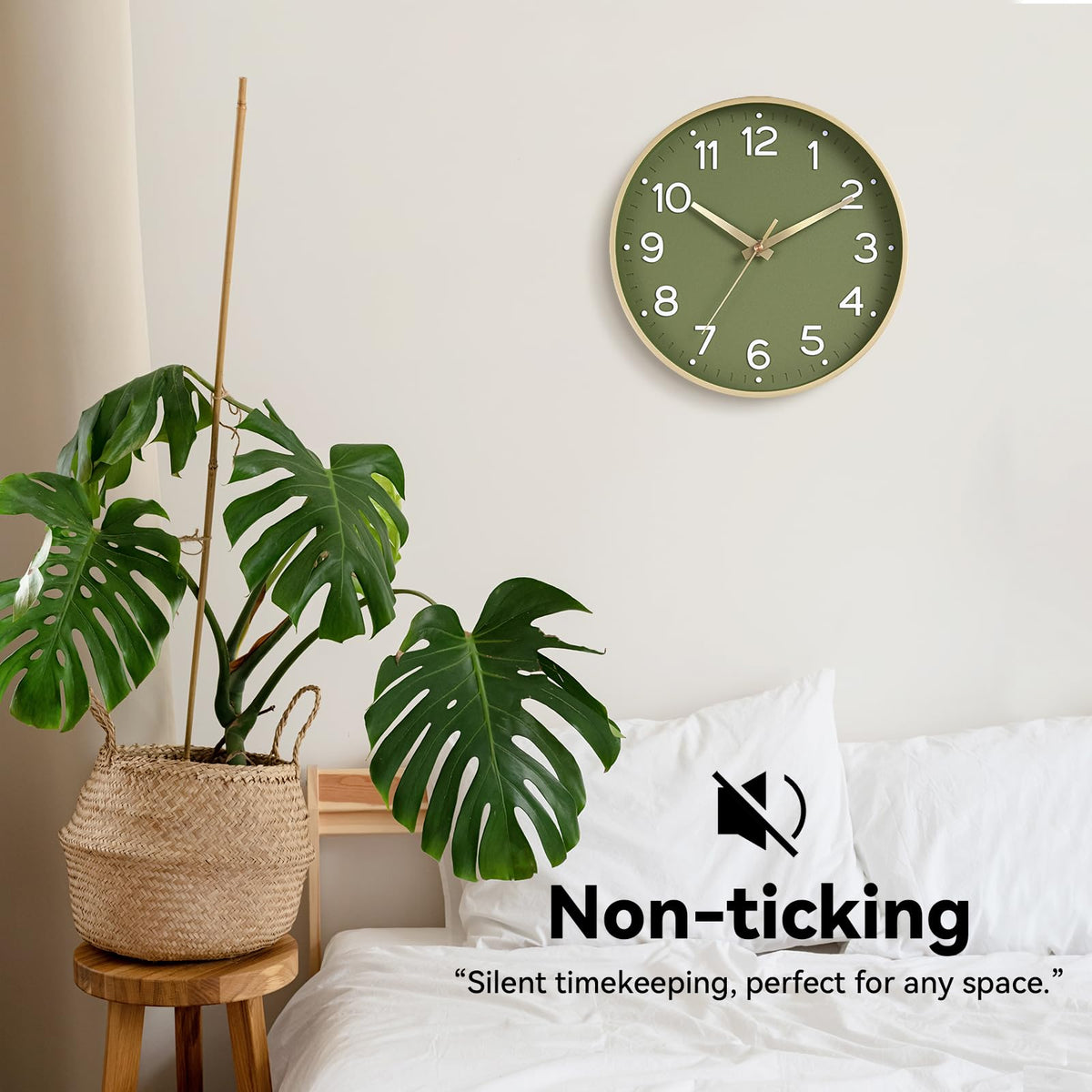 Roymnie 14-inch battery-compartment clock powered by a single AA for easy setup.