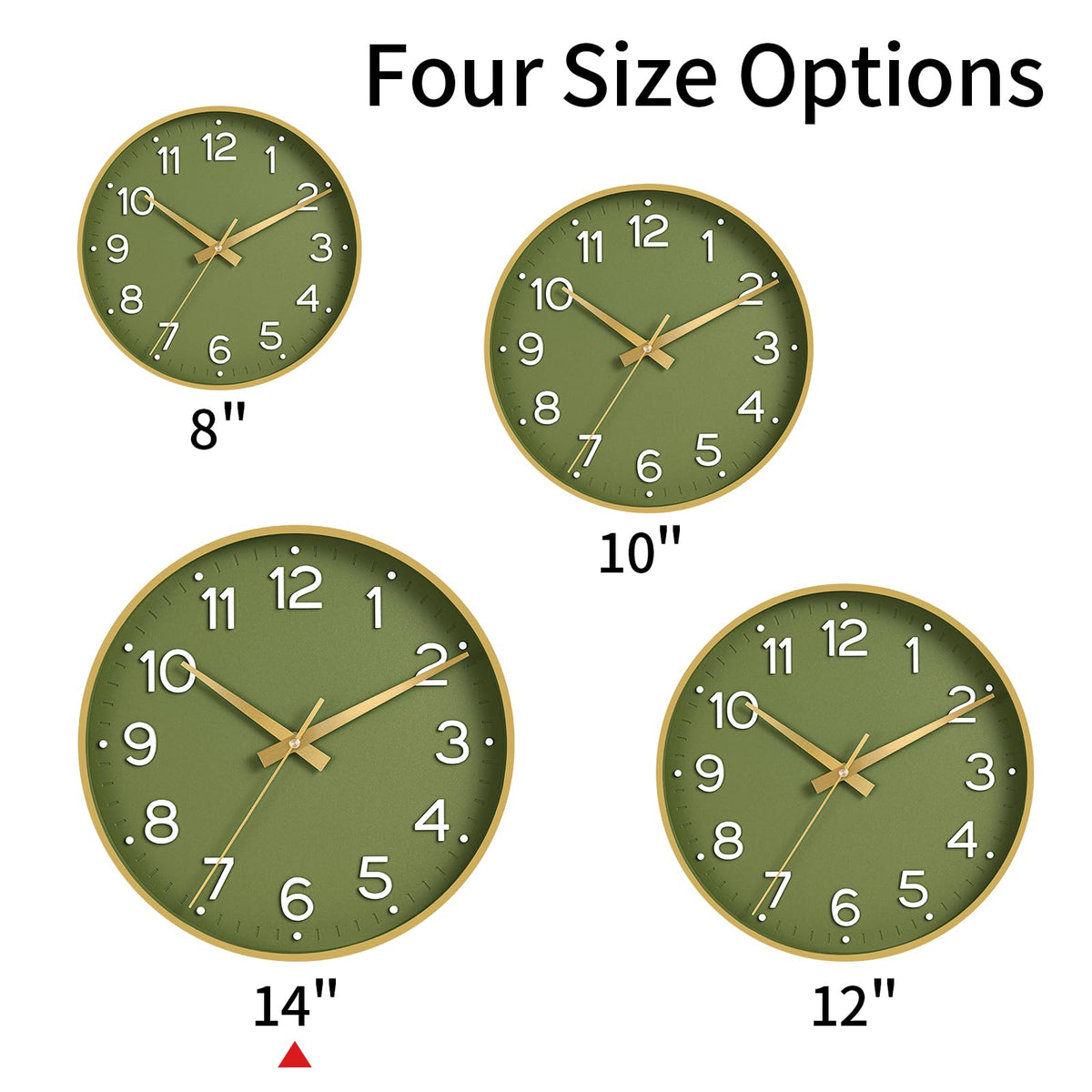 Roymnie 14-inch wall clock with large numbers for easy readability.
