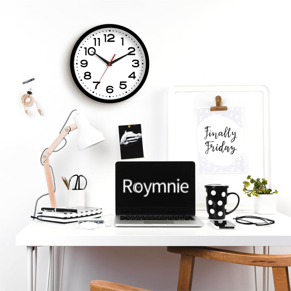 Roymnie battery-operated clock offers easy installation and reliable timekeeping.