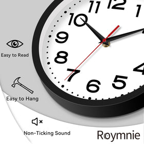 Roymnie minimalist clock with bold numerals enhances modern interiors.