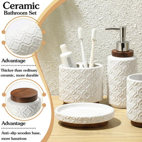RQYIXI soap dispenser in white ceramic showing a smooth, easy-to-use design