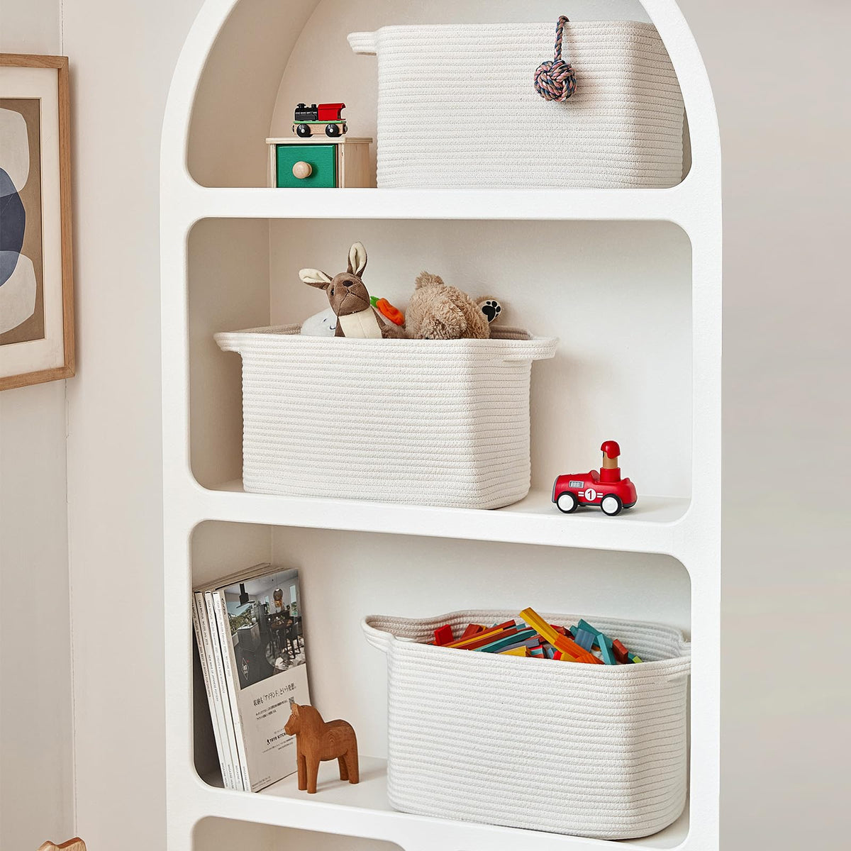 RRUNKA cotton rope basket set of 3 playroom toy storage.