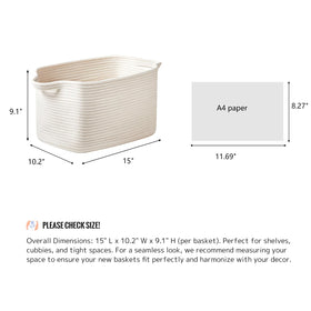 RRUNKA cotton rope basket set of 3 side view highlights built-in handles for easy transport.