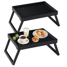 RRX bamboo bed tray with folding legs in black for bed or laptop use