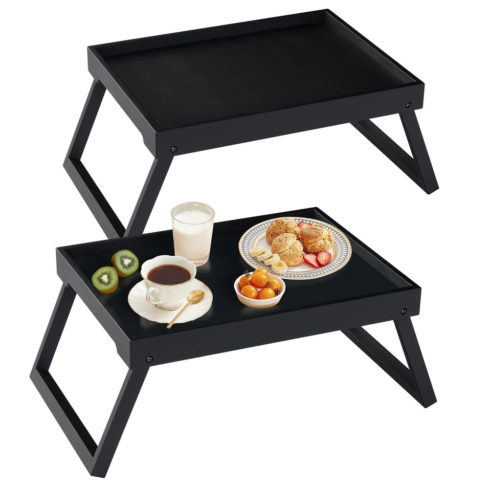 RRX bamboo bed tray with folding legs in black for bed or laptop use