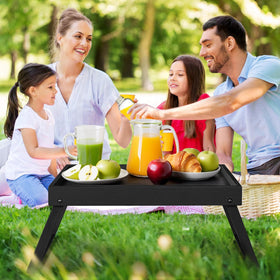 RRX bamboo bed tray in black highlighting durable, lightweight design for meals