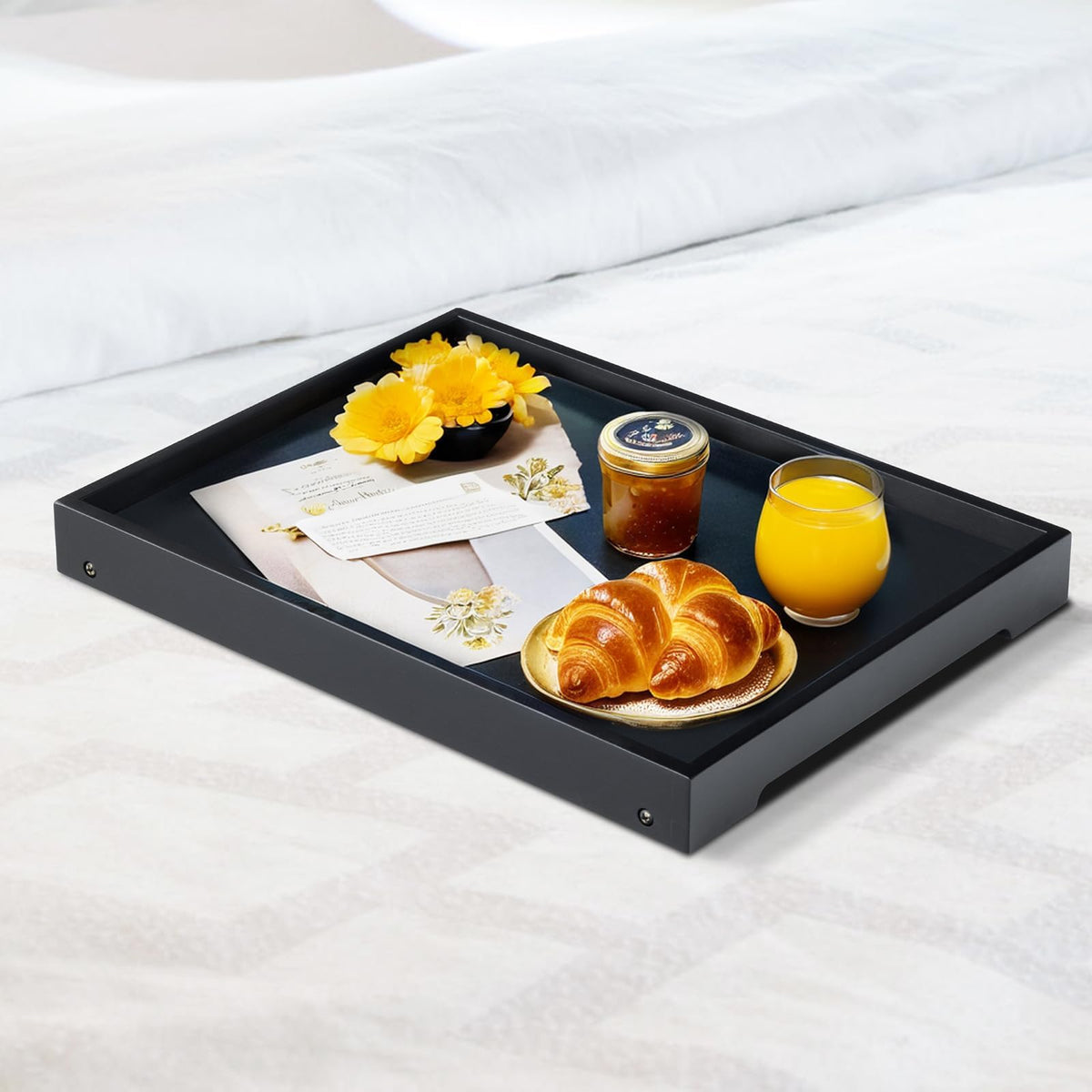 RRX black bamboo tray stays stable and easy to wipe clean