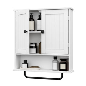 RRX bathroom cabinet over toilet with towel bar keeps towels within reach