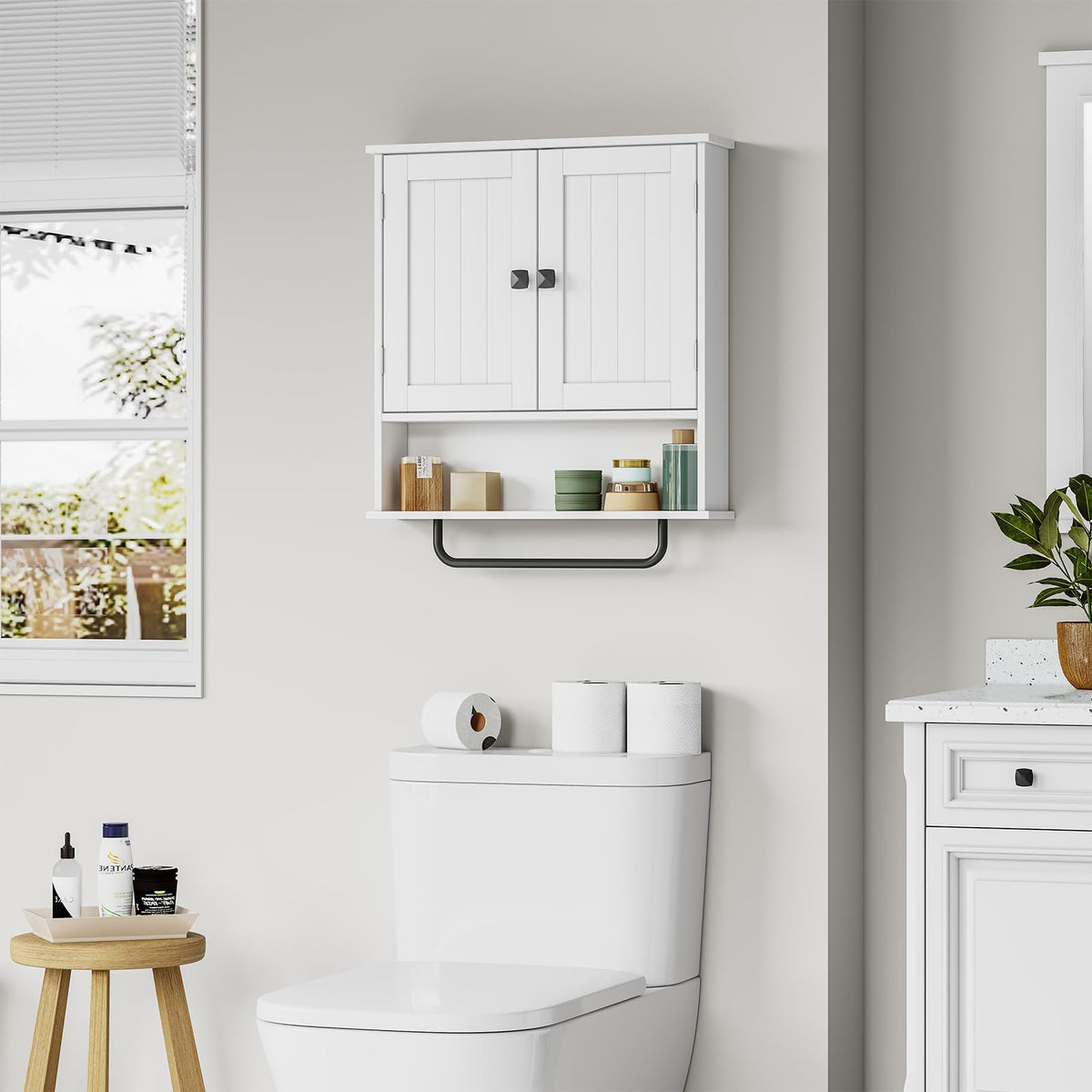 RRX modern white wall cabinet complements various rooms with organized storage
