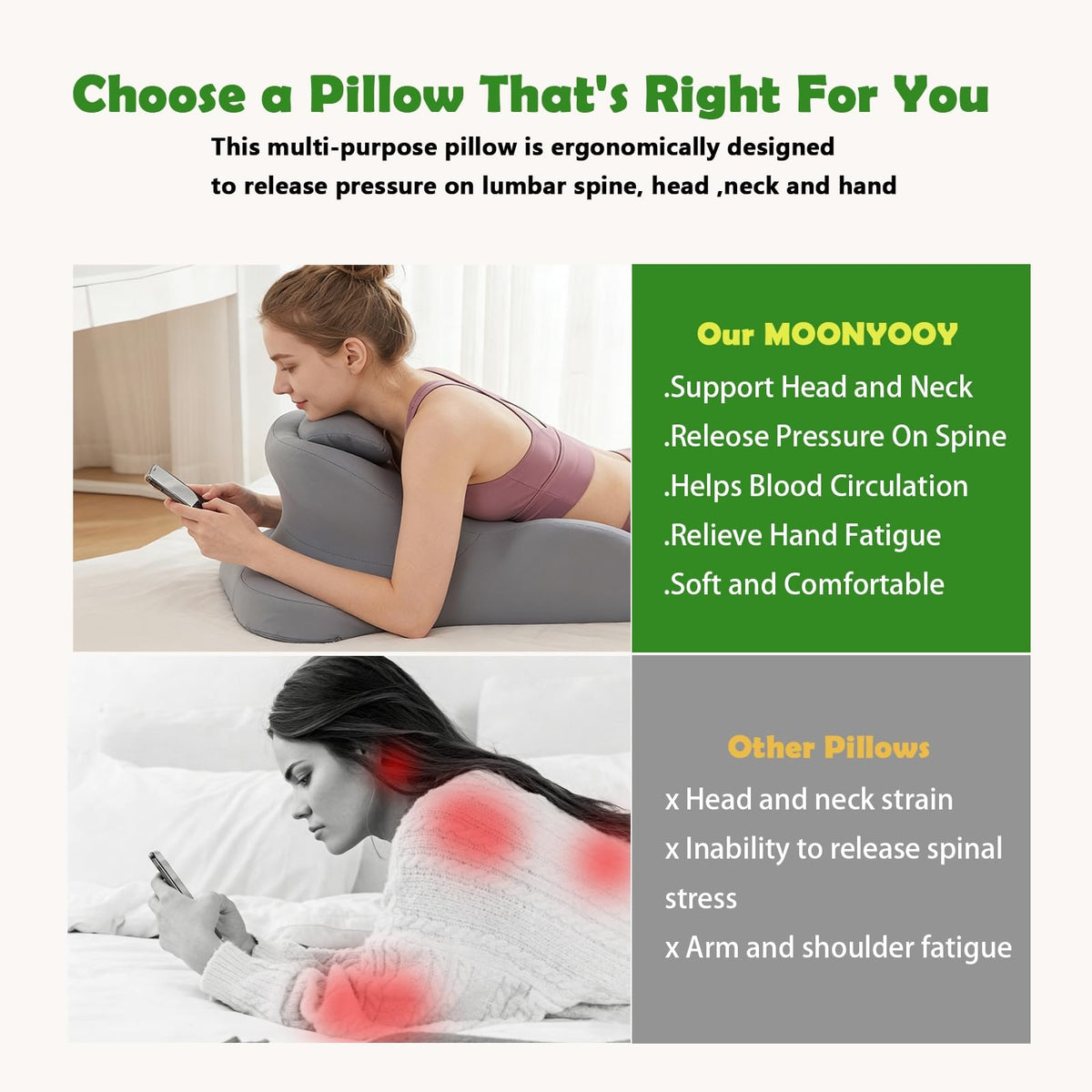 RSN Memory Foam Wedge Pillow prone position for reading.