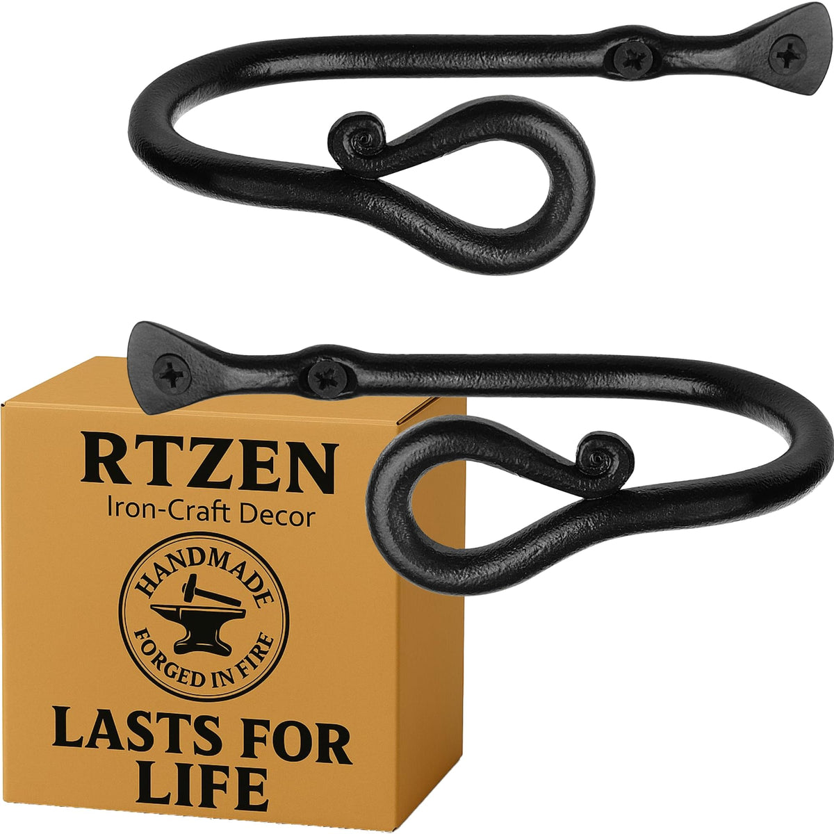 RTZEN decorative metal curtain tiebacks in black loophole secure drapes with farmhouse style.