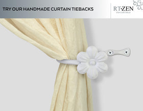 RTZEN 2-pack white flower tiebacks pair with cottage-style windows.