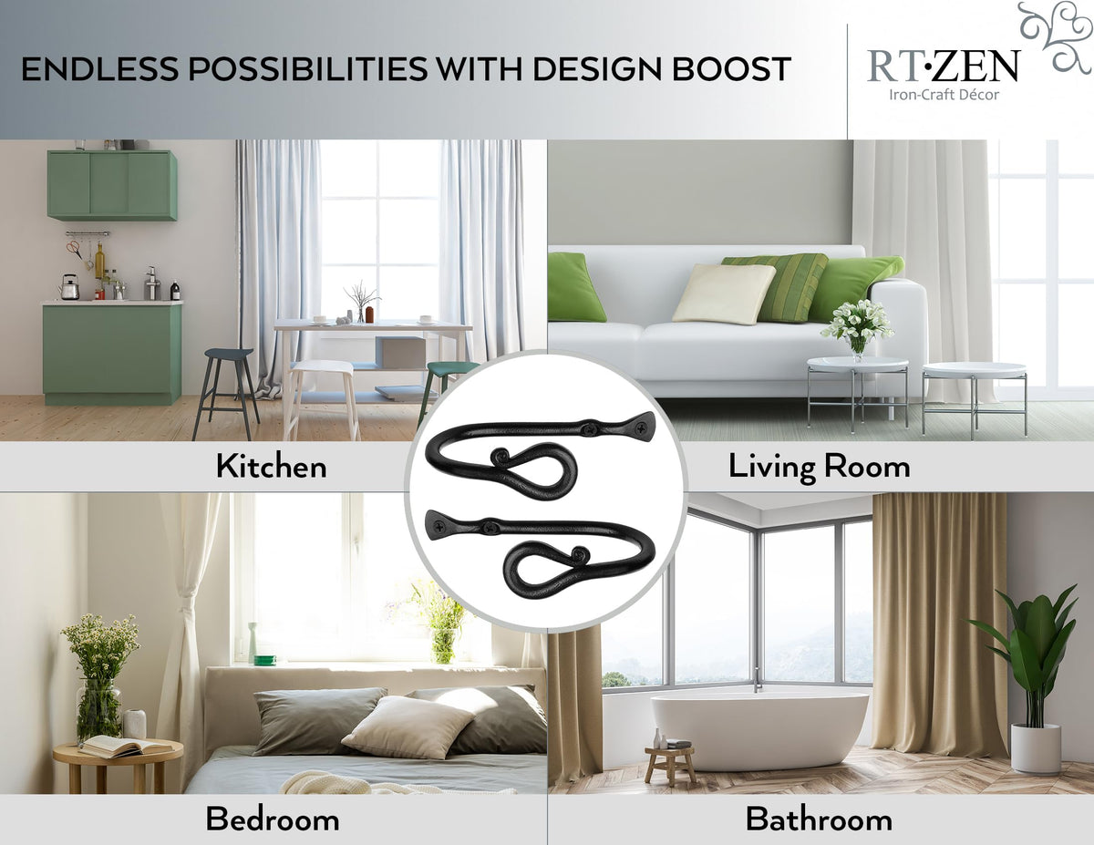 RTZEN heavy-duty wrought iron drapery holders provide reliable curtain support.