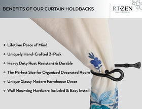RTZEN wall-mounted curtain holdbacks in matte black finish enhance room decor.