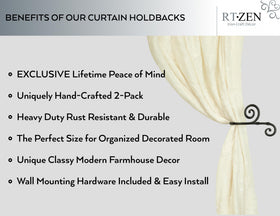 RTZEN farmhouse wrought iron holdbacks mounted on wall enhance window displays and function