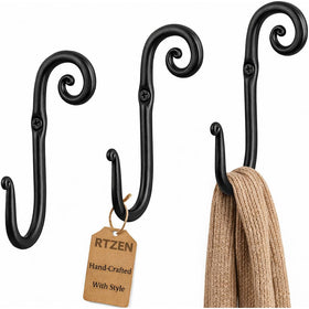 RTZEN wall mount hook set in wrought iron with rustic finish for organized entryways