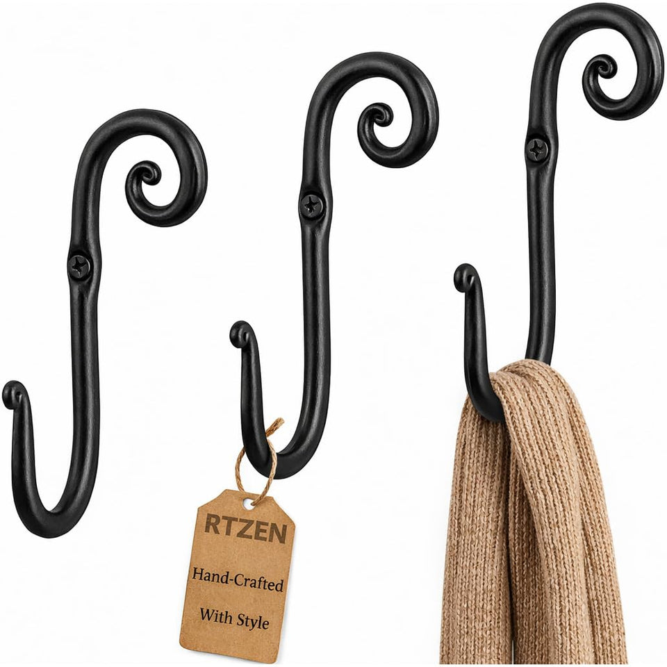RTZEN wall mount hook set in wrought iron with rustic finish for organized entryways