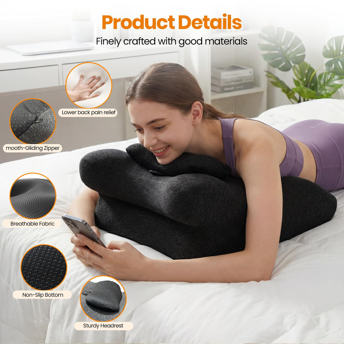 Ruanuo wedge pillow offers acid reflux comfort with gentle upper body elevation.