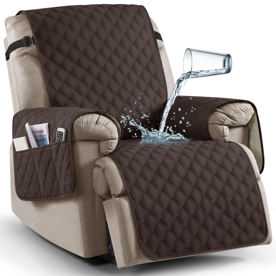 Ruaozz waterproof recliner cover in chocolate protects furniture from spills.