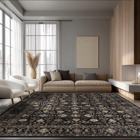 Ruaruarug washable 8x10 rug with black-gold pattern for family spaces