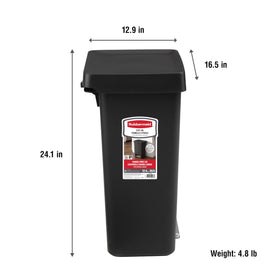 Rubbermaid 12.4-gallon black kitchen trash can in use