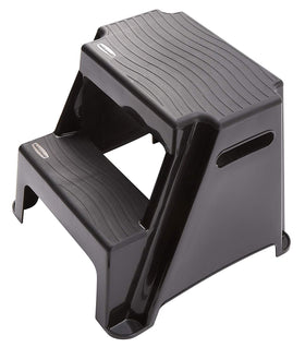 Rubbermaid 2-step stool provides a large, comfortable platform for standing.