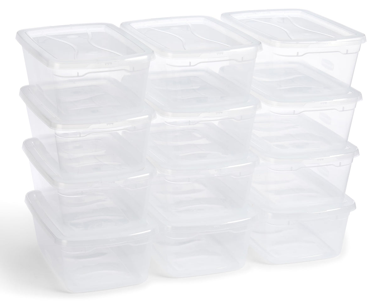 Rubbermaid Cleverstore 6qt clear bin with lid for dust-free, easy-to-stack storage.