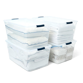 Rubbermaid Cleverstore 95Qt bin clear front view for quick item location.