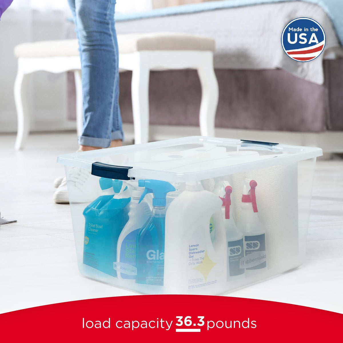 Rubbermaid Cleverstore durable BPA-free plastic preserves items while withstanding everyday use.