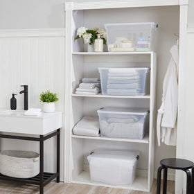 Rubbermaid Cleverstore nestable design stores empties neatly when not in use.