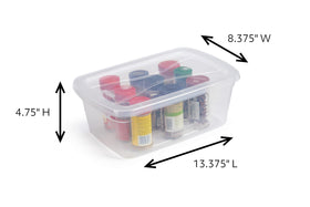 Rubbermaid Cleverstore see-through bin shown in pantry for quick item search.