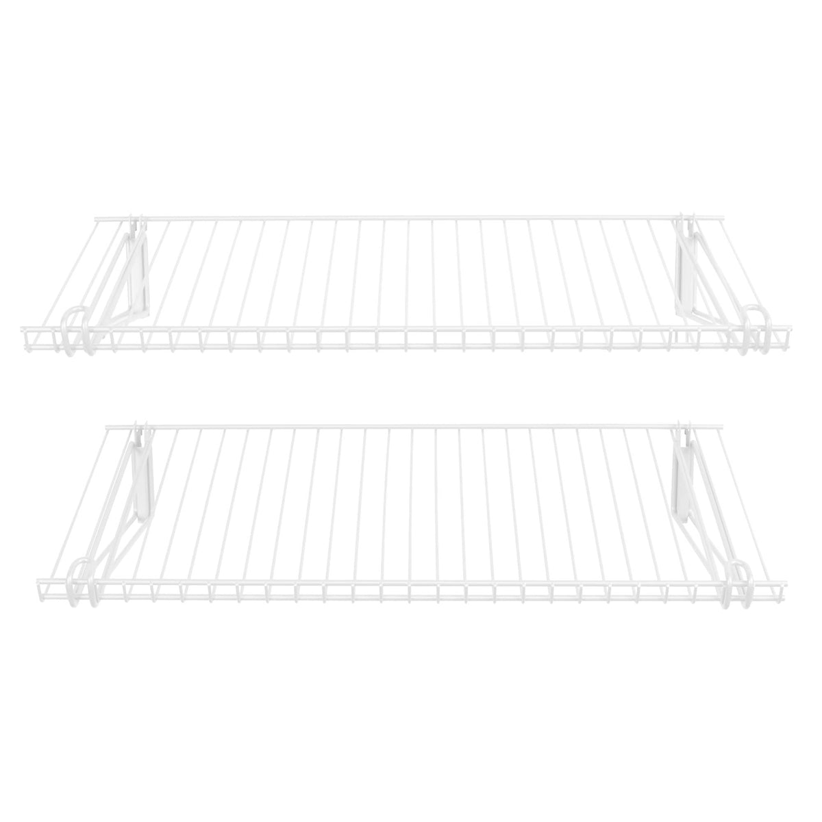 Rubbermaid Configurations 26-inch shelves side-by-side for flexible closet storage.